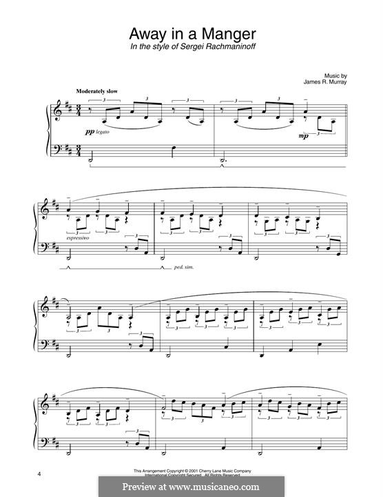 Away in a Manger (Printable Scores): For piano (in the style of Sergei Rachmaninoff) by James R. Murray