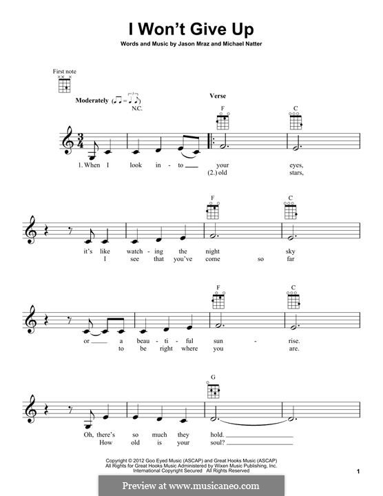I Won't Give Up: Für Ukulele by Jason Mraz, Michael Natter