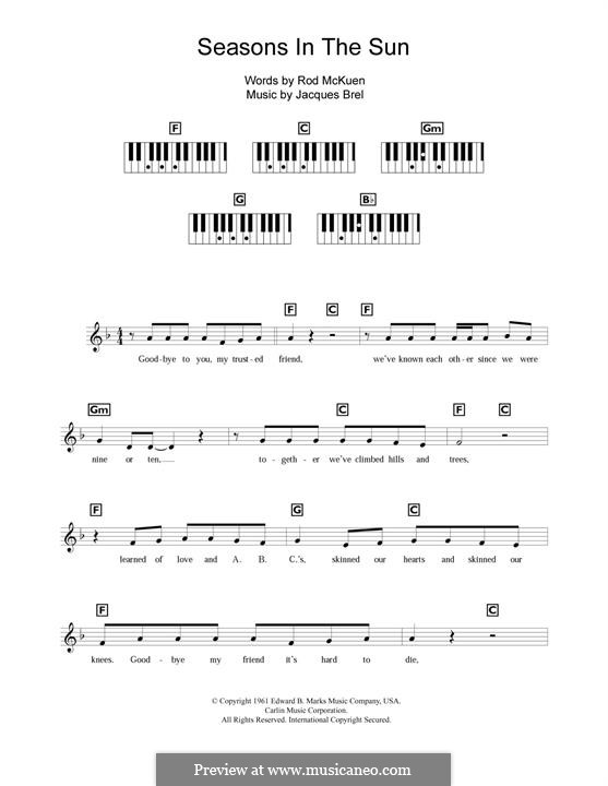 Seasons in the Sun (Westlife): Für Klavier by Jacques Brel