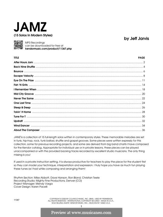Jamz (15 Solos In Modern Styles): Eb Alto or Baritone Saxophone part by Jeff Jarvis