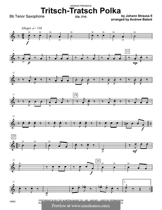 Trick-Track. Polka, Op.214: For saxophones – Bb Tenor Saxophone part by Johann Strauss (Sohn)