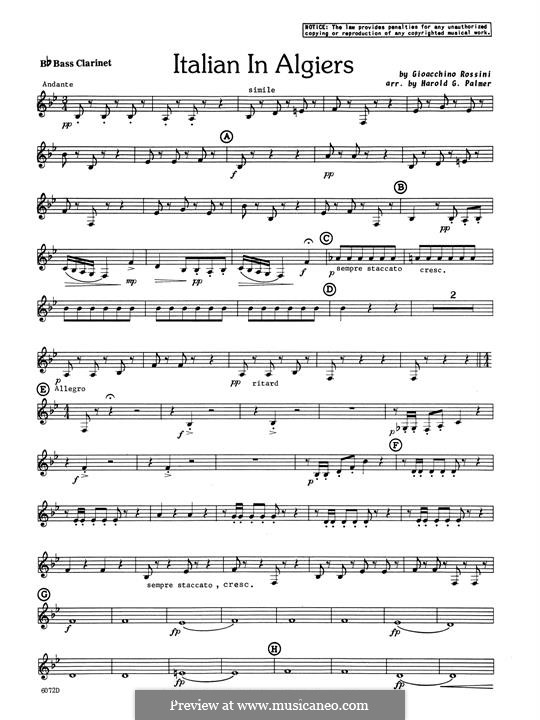Die Italienerin in Algier: Andante, for clarinet quartet – Bb Bass Clarinet part by Gioacchino Rossini