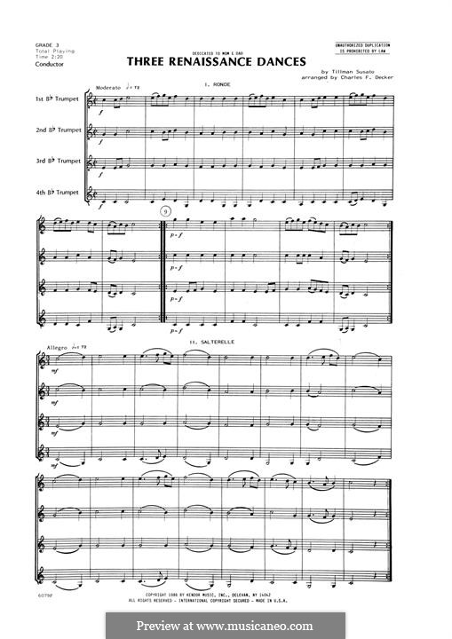 Three Renaissance Dances (From Het Derde Musyk Boexcken): Vollpartitur by Tylman Susato