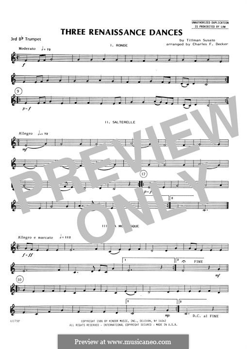Three Renaissance Dances (From Het Derde Musyk Boexcken): 3rd Bb Trumpet part by Tylman Susato