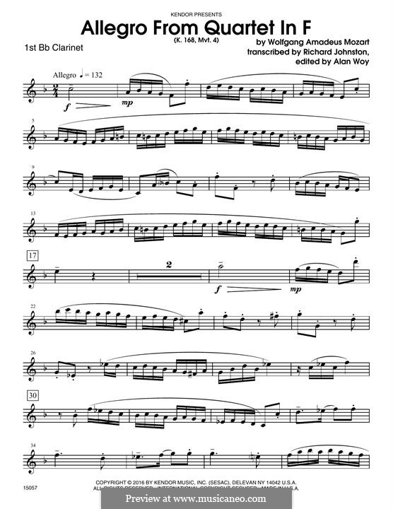 Streichquartett Nr.8 in F-Dur, K.168: Allegro, for woodwind ensemble – 1st Bb Clarinet part by Wolfgang Amadeus Mozart