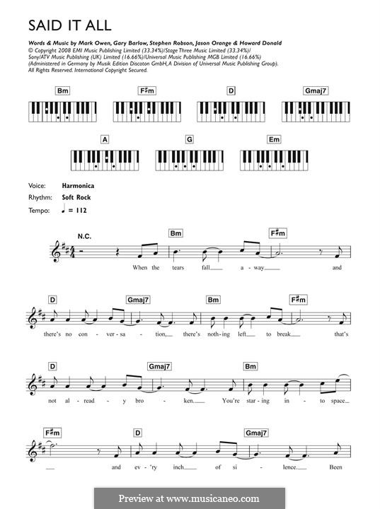 Said It All (Take That): Für Klavier by Gary Barlow, Howard Donald, Jason Orange, Mark Owen, Steve Robson