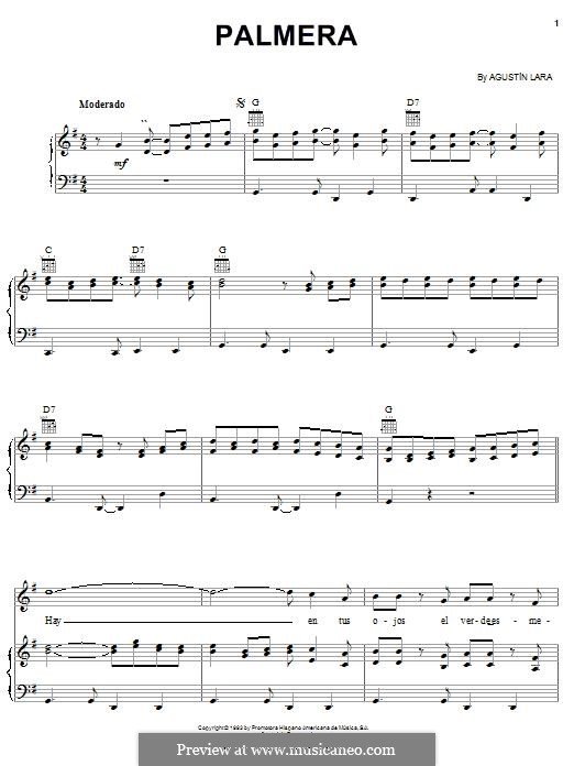 Palmera (Placido Domingo): Für Stimme und Klavier (oder Gitarre) by Agustin Lara
