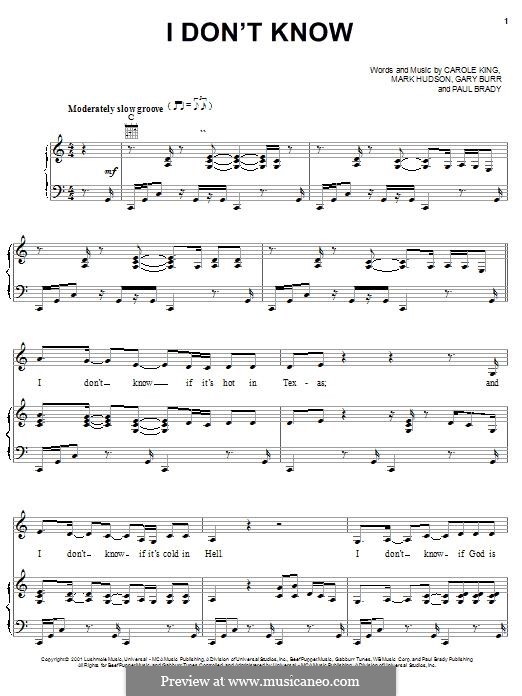 I Don't Know (Carole King): I Don't Know (Carole King) by Gary Burr, Mark Jeffrey Hudson