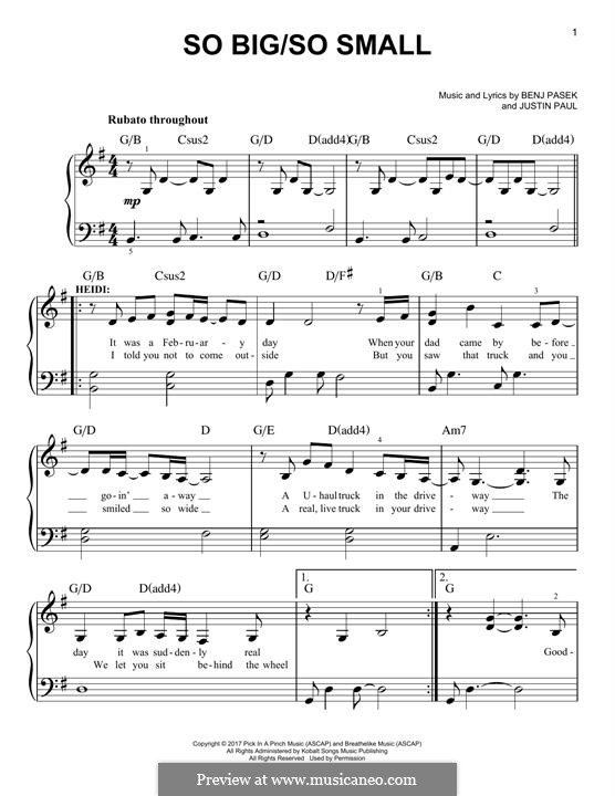So Big/So Small (from Dear Evan Hansen): Für Klavier by Justin Paul, Benj Pasek