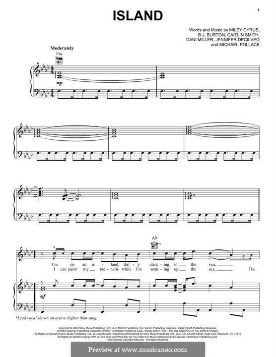 Island (Miley Cyrus): Für Stimme und Klavier (oder Gitarre) by Michael Pollack