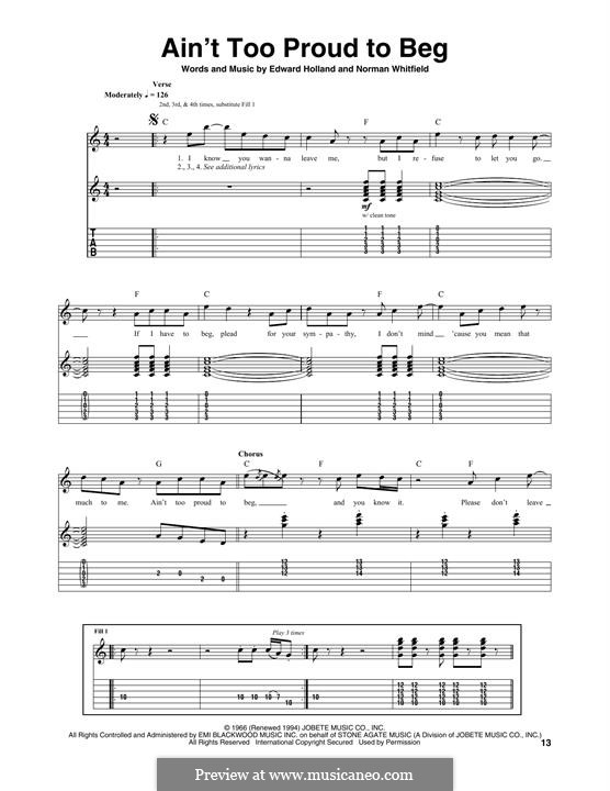 Ain't Too Proud to Beg (The Temptations): Für Gitarre by Edward Holland Jr., Norman J. Whitfield