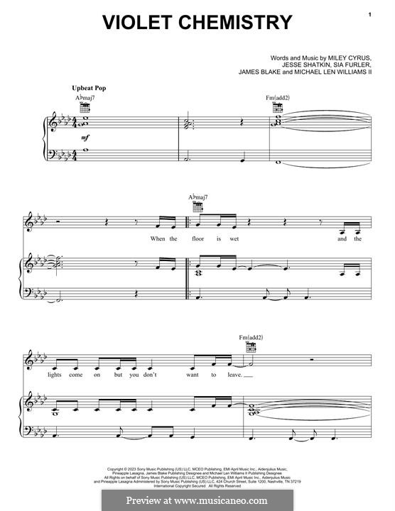 Violet Chemistry (Miley Cyrus): Für Stimme und Klavier (oder Gitarre) by Sia Furler, Jesse Shatkin