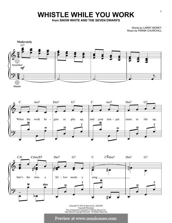 Whistle While You Work (from Snow White and The Seven Dwarfs): Für Akkordeon by Frank Churchill, Larry Morey