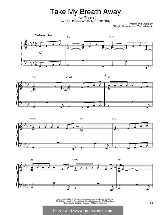 Take My Breath Away (Berlin): Für Klavier by Giorgio Moroder