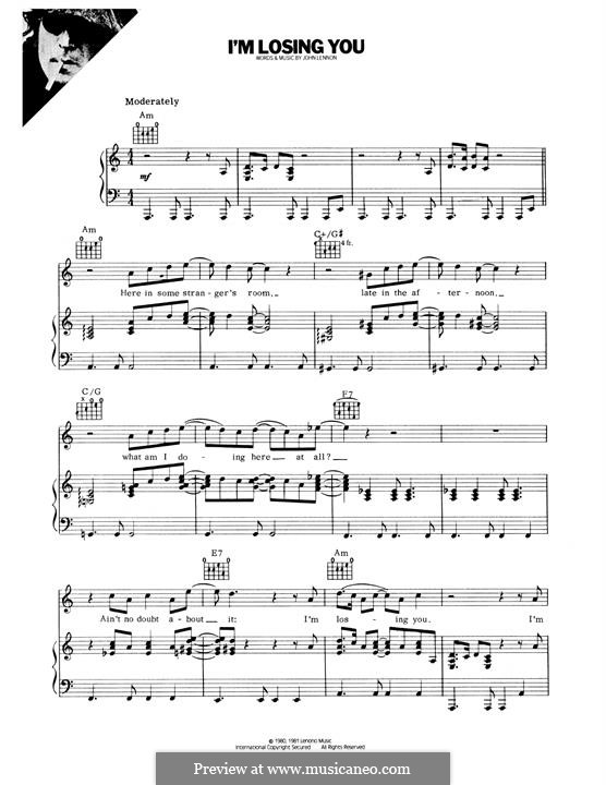 I'm Losing You: Für Stimme und Klavier (oder Gitarre) by John Lennon