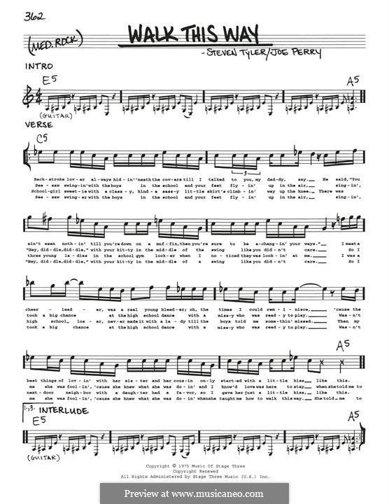 Walk This Way (Aerosmith and Run D.M.C.): Melodische Linie by Joe Perry, Steven Tyler