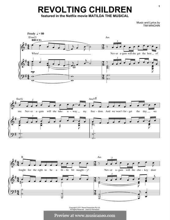 Revolting Children (from Matilda the Musical): Für Stimme und Klavier by Tim Minchin