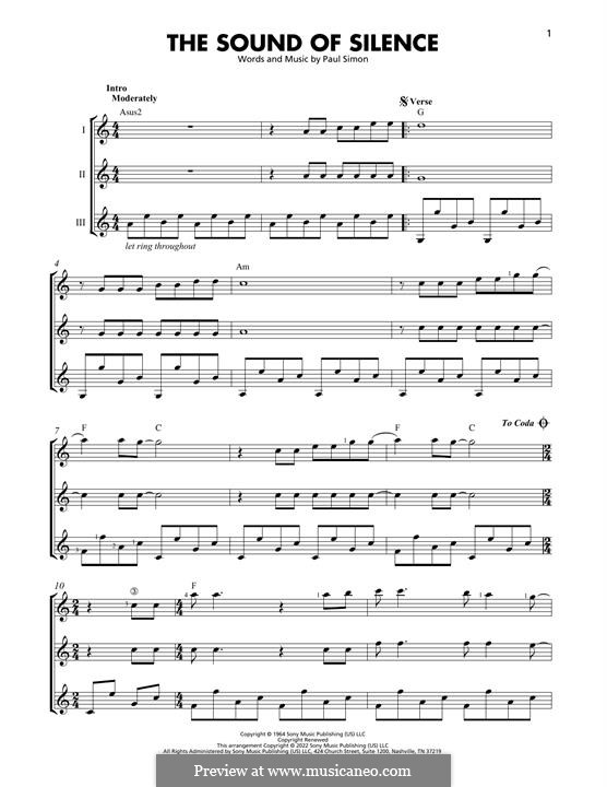 The Sound of Silence (Simon & Garfunkel): For trio guitars by Paul Simon