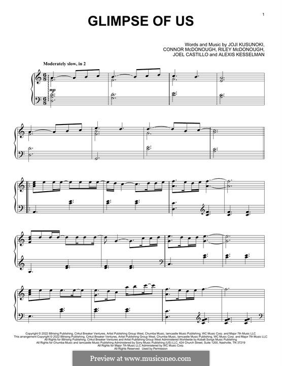 Glimpse Of Us (Joji): Für Klavier by Connor McDonough