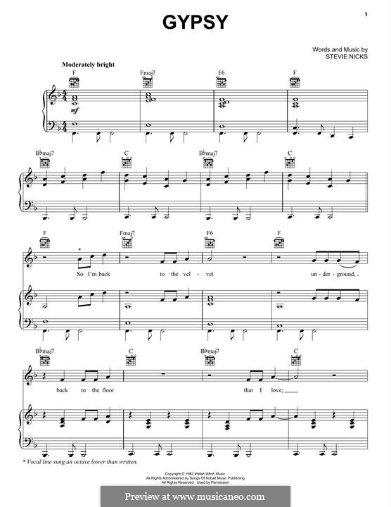 Gypsy (Fleetwood Mac): Für Stimme und Klavier (oder Gitarre) by Stevie Nicks