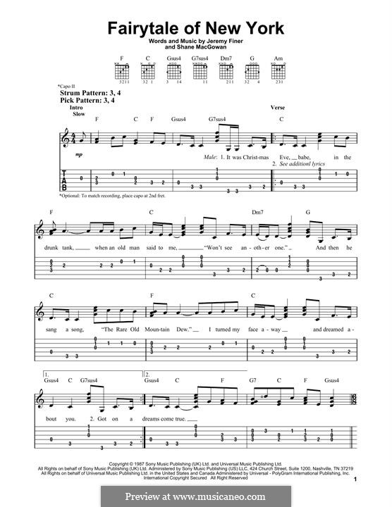 Fairytale of New York (The Pogues & Kirsty MacColl): Für Gitarre mit Tabulatur by Jem Finer, Shane MacGowan