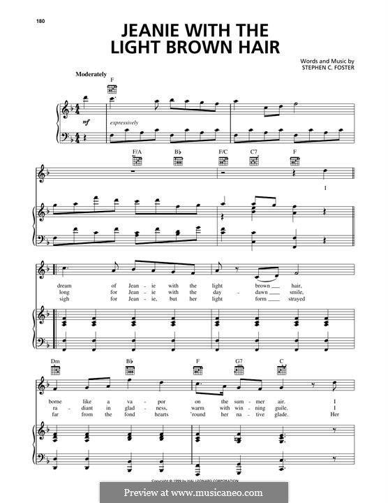 Jeanie with the Light Brown Hair: Für Stimme und Klavier (oder Gitarre) by Stephen Foster