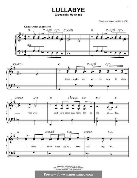 Lullabye (Goodnight, My Angel): Für Klavier by Billy Joel