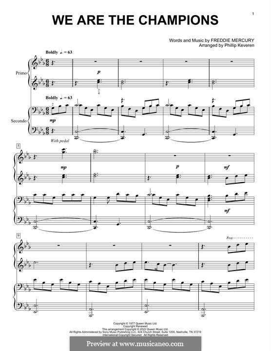 We are the Champions (Queen): Für Klavier, vierhändig by Freddie Mercury
