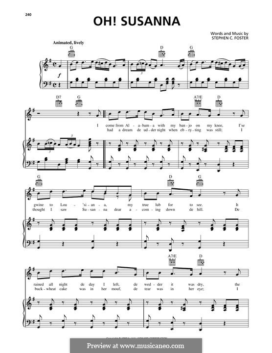 Oh! Susanna: Für Stimme und Klavier (oder Gitarre) by Stephen Foster