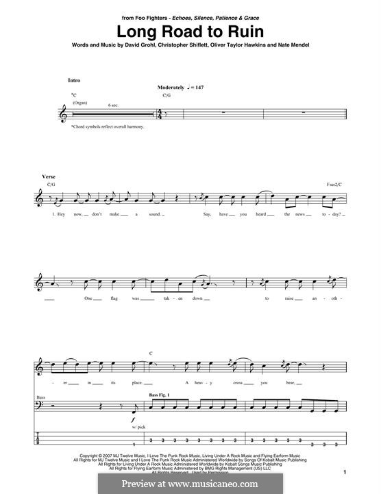 Long Road to Ruin (Foo Fighters): Für Bassgitarre by Christopher Shiflett, David Grohl, Nate Mendel, Taylor Hawkins