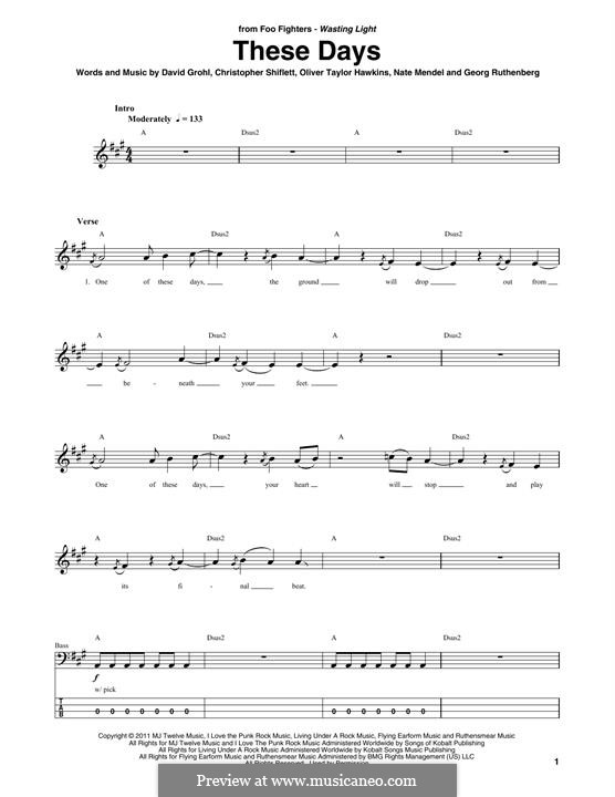 These Days (Foo Fighters): Für Bassgitarre by Christopher Shiflett, David Grohl, Nate Mendel, Pat Smear, Taylor Hawkins