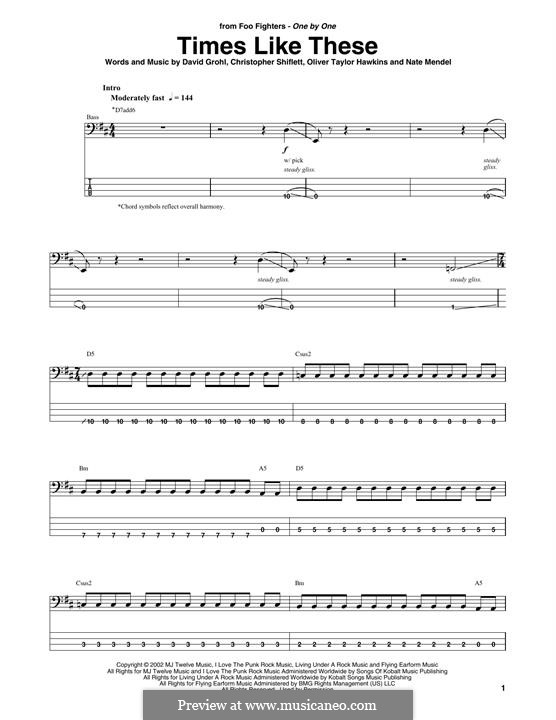 Times Like These (Foo Fighters): Für Bassgitarre by Christopher Shiflett, David Grohl, Nate Mendel, Taylor Hawkins