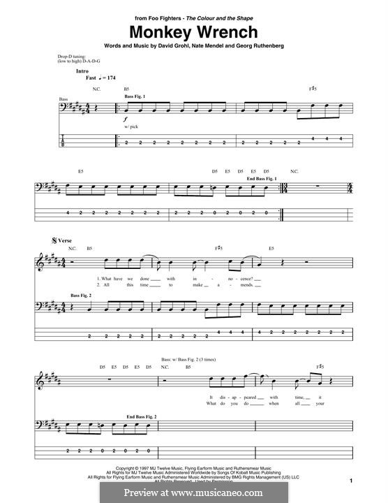 Monkey Wrench (Foo Fighters): Für Bassgitarre mit Tabulatur by David Grohl, Nate Mendel, Pat Smear