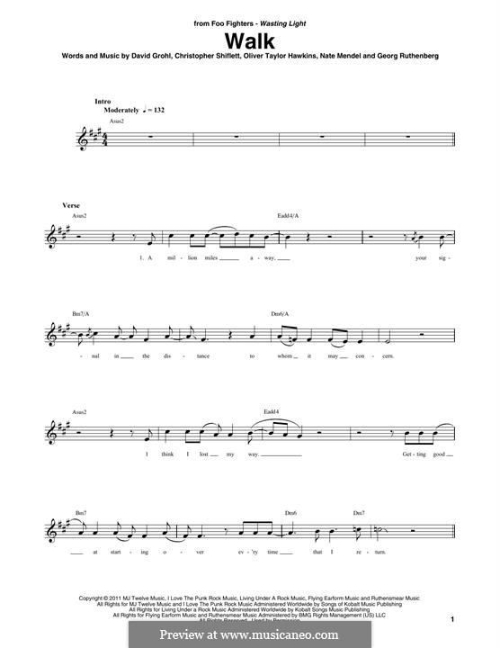 Walk (Foo Fighters): Für Bassgitarre by Christopher Shiflett, David Grohl, Nate Mendel, Pat Smear, Taylor Hawkins
