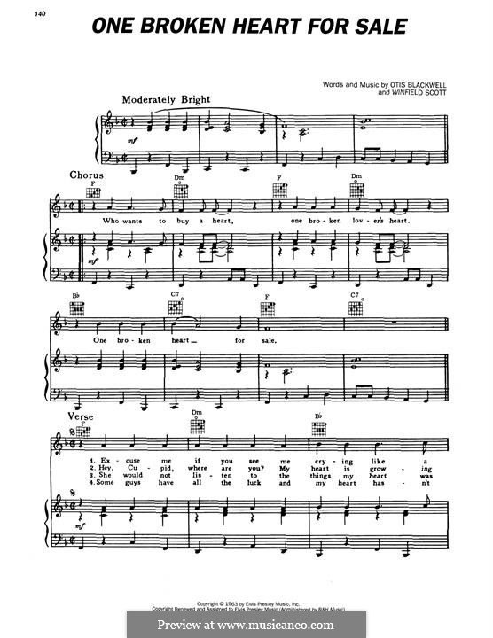 One Broken Heart for Sale (Elvis Presley): Für Stimme und Klavier (oder Gitarre) by Otis Blackwell, Winfield Scott