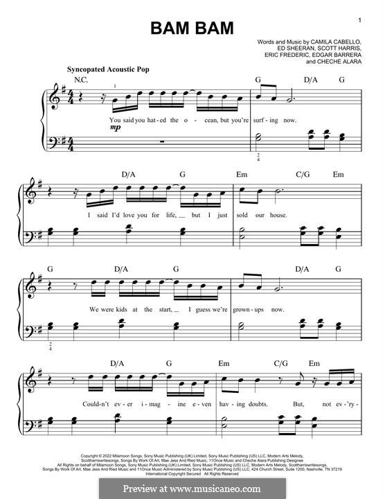 Bam Bam (feat. Ed Sheeran): Für Klavier by Eric Frederic