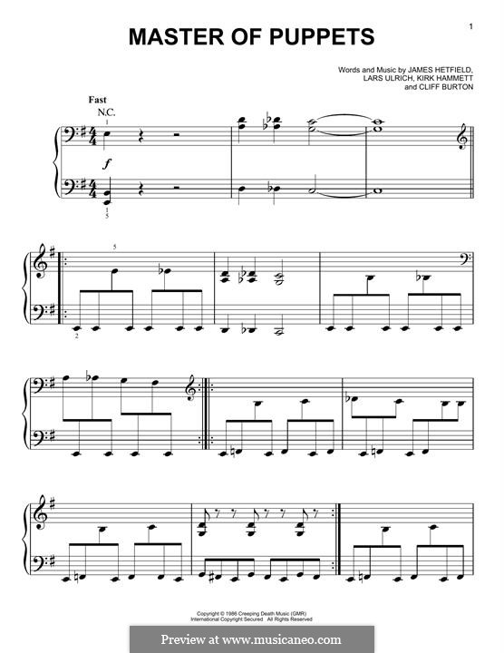 Master of Puppets (Metallica): Für Klavier by Cliff Burton, James Hetfield, Kirk Hammett, Lars Ulrich