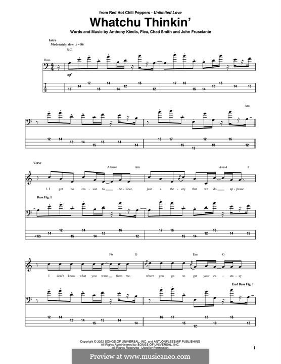 Whatchu Thinkin' (Red Hot Chili Peppers): Für Bassgitarre mit Tabulatur by Flea, Anthony Kiedis, Chad Smith, John Frusciante