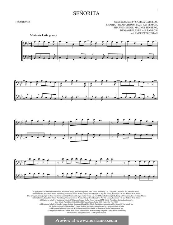 Señorita (Shawn Mendes & Camila Cabello): For two trombones by Benjamin Levin, Alexandra Tamposi, Shawn Mendes, Magnus August Hoiberg, Camila Cabello