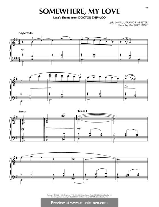 Somewhere My Love (Lara's Theme): Für Klavier by Maurice Jarre