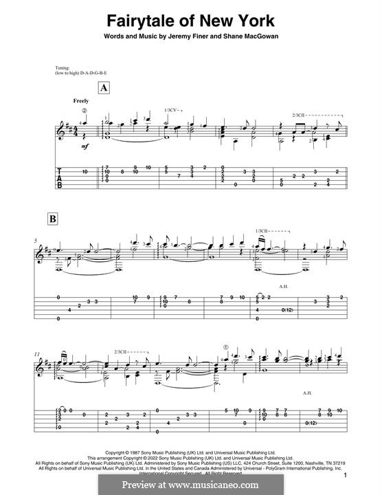 Fairytale of New York (The Pogues & Kirsty MacColl): Für Gitarre by Jem Finer, Shane MacGowan