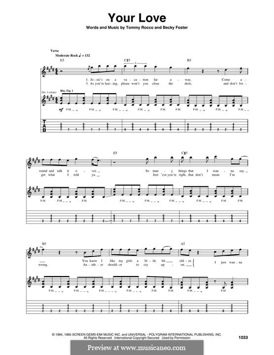 Your Love (The Outfield): Für Gitarre by John Spinks