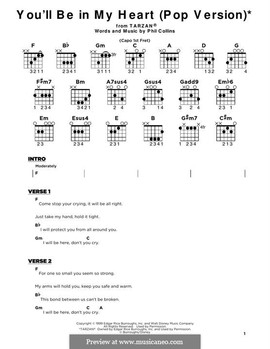 You'll Be in My Heart (from Walt Disney's Tarzan): Lyrics and guitar chords by Phil Collins