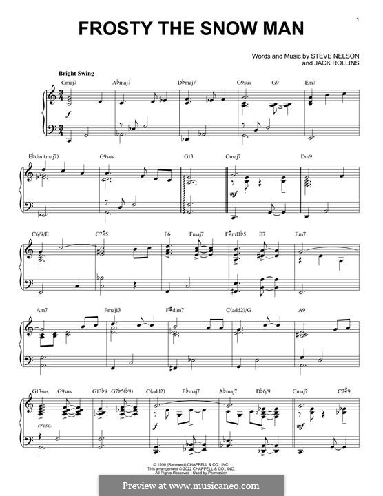 Frosty the Snow Man, for Piano: Jazz version by Jack Rollins, Steve Nelson