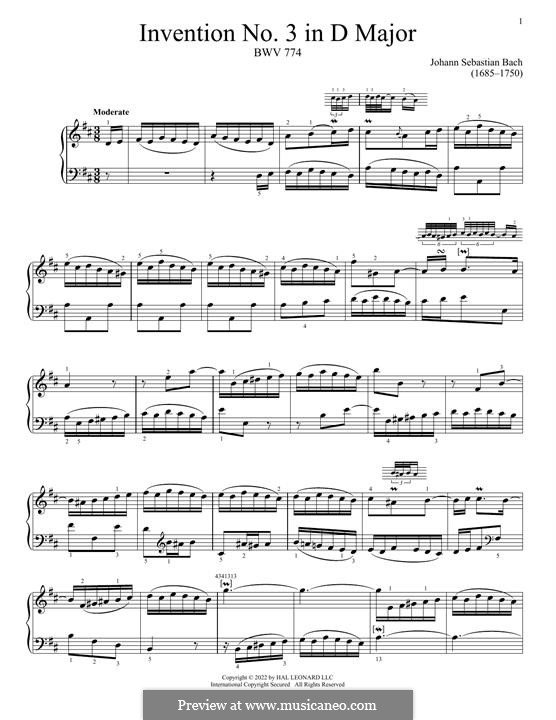 Nr.3 in D-Dur, BWV 774: Für Klavier by Johann Sebastian Bach