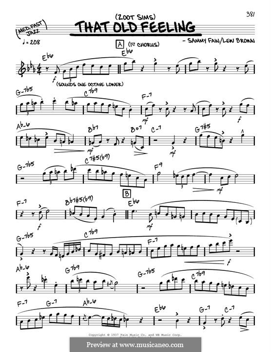That Old Feeling: Melodische Linie by Lew Brown, Sammy Fain