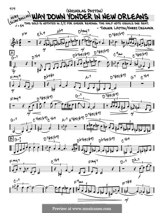 Way Down Yonder in New Orleans: Melodische Linie by J. Turner Layton