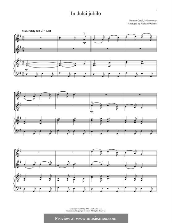 In dulci jubilo (In süsser Freude): For violin duet and piano by Unknown (works before 1850)