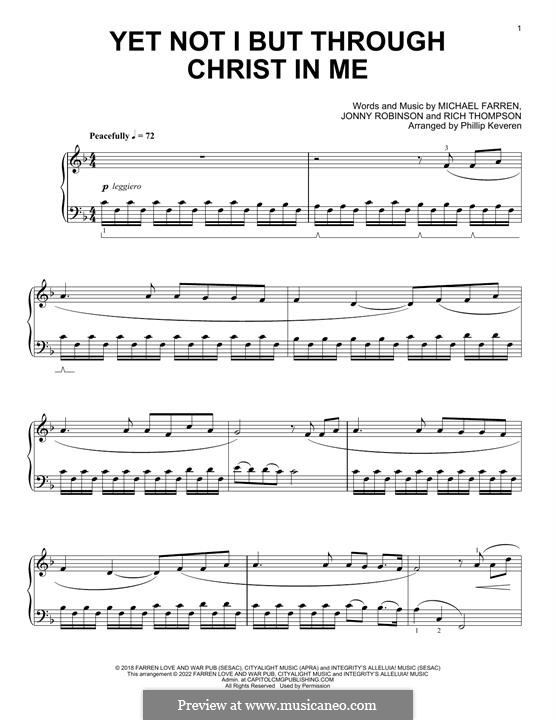 Yet Not I But Through Christ In Me (CityAlight): For piano (classical version) by Michael Farren, Jonny Robinson, Rich Thompson