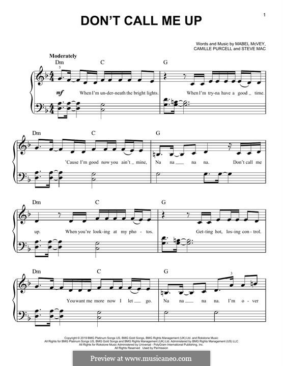 Don T Call Me Up Songtext Deutsch Don't Call Me Up (Mabel) von Steve Mac - Noten auf MusicaNeo